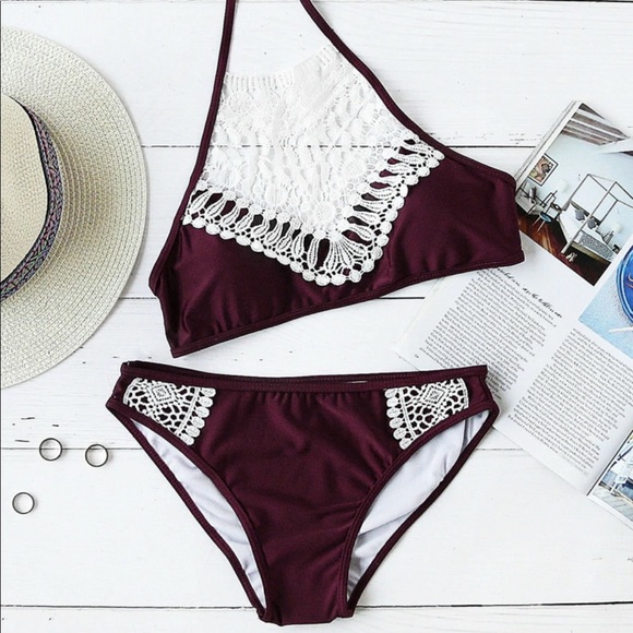 Other - Lace crochet halter top with bikini set -size 12